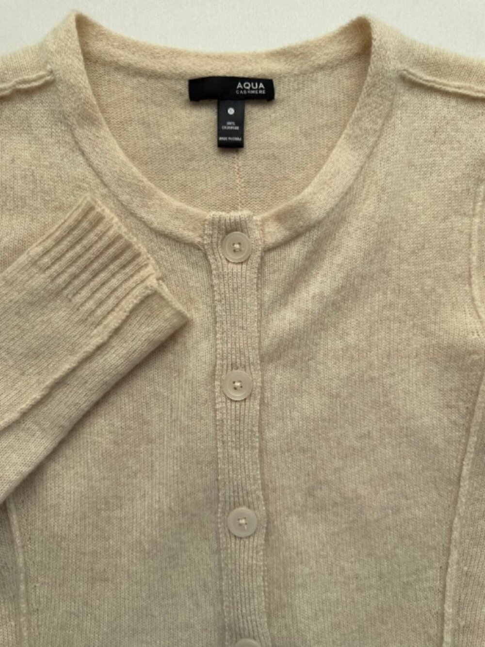 AQUA 100% Cashmere Crewneck Button-Down Cardigan Sweater Size S